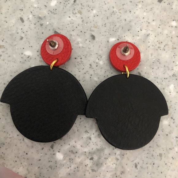 Anthropologie Nora Lozza Abstract Mod Style Leather Earrings - Picture 5 of 6